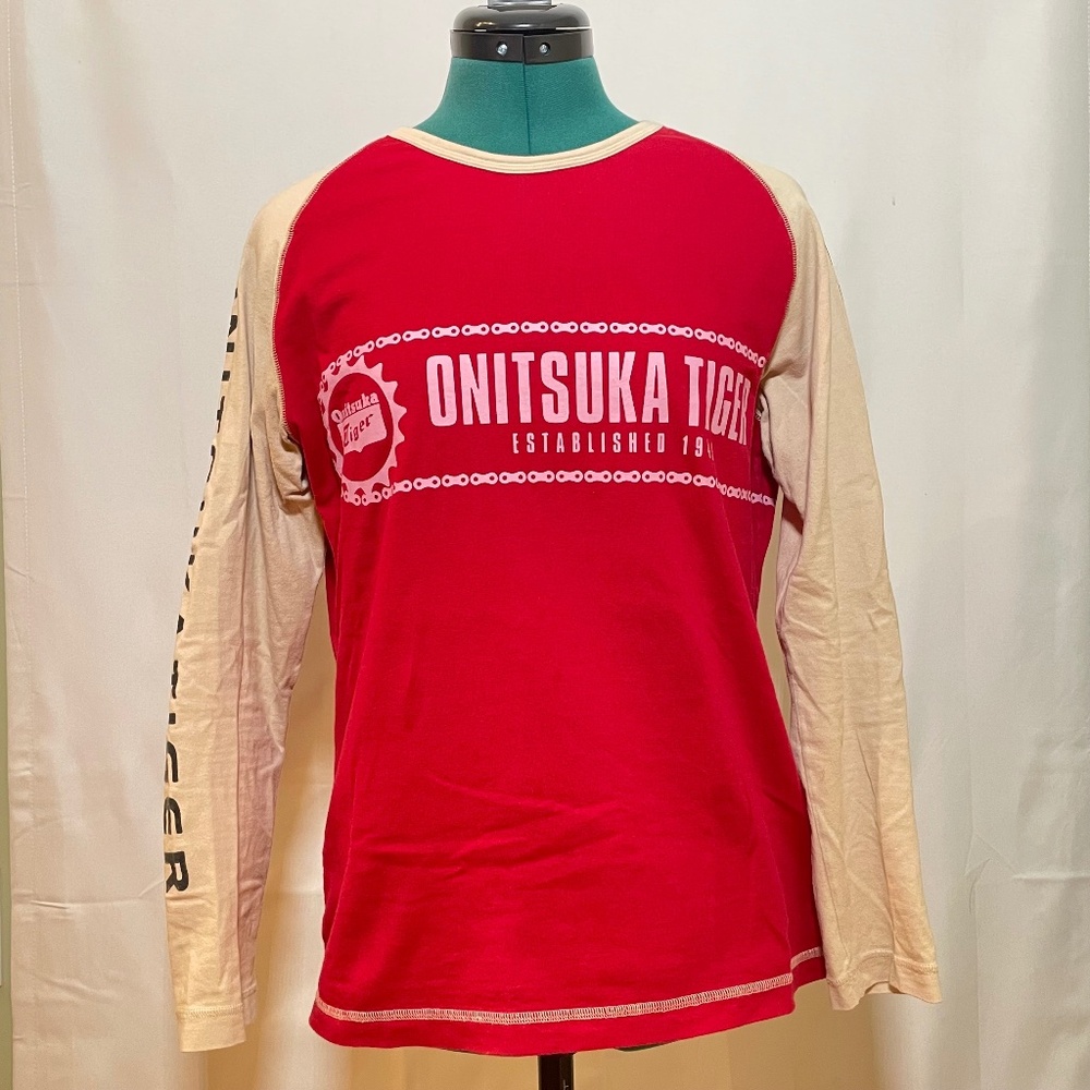 Onitsuka Tiger Women’s Red and Pink Baseball-Style Long Sleeve! Never Worn!